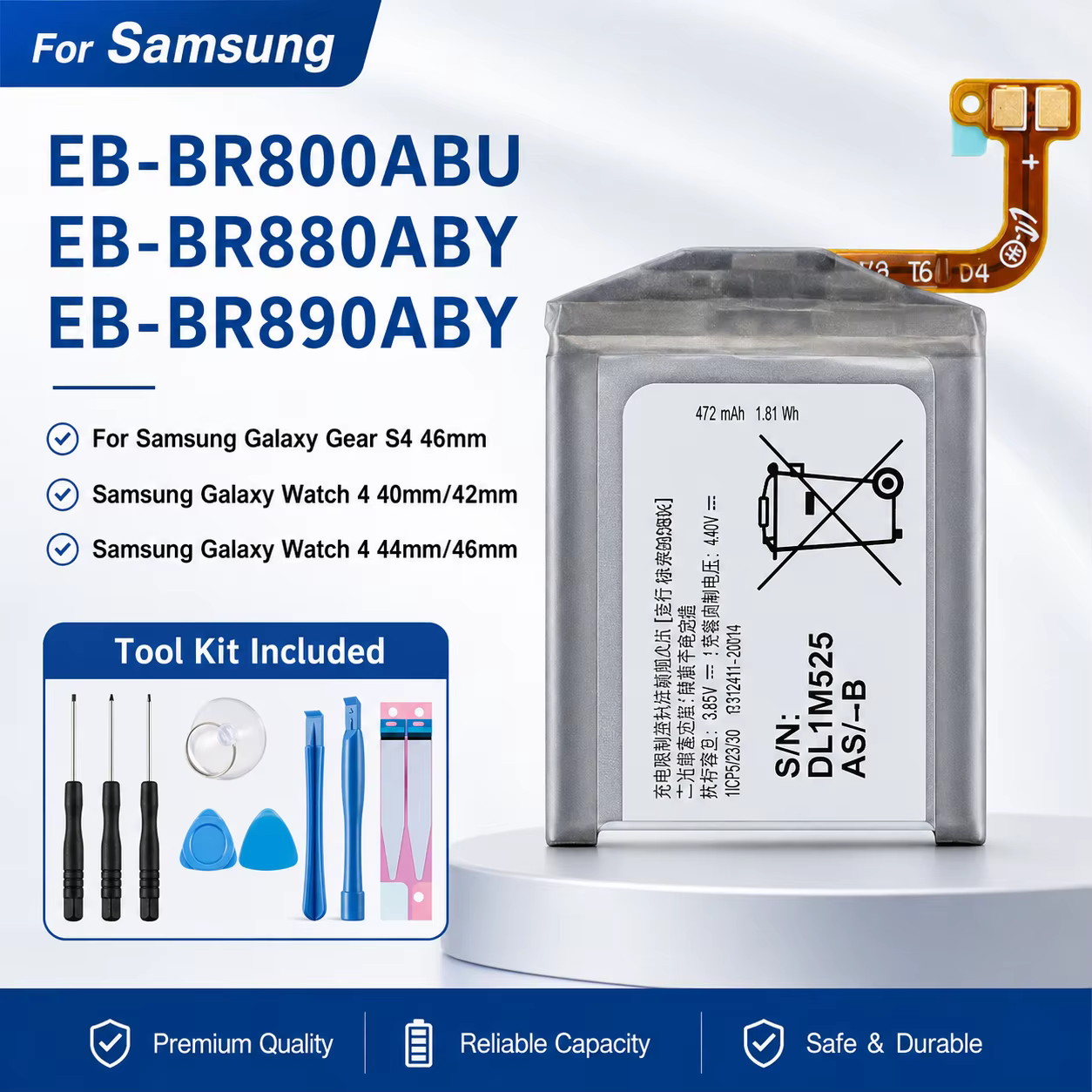 Batterie EB-BR800ABU EB-BR880ABY EB-BR890ABY pour montre Samsung Gear S4 40mm/42mm