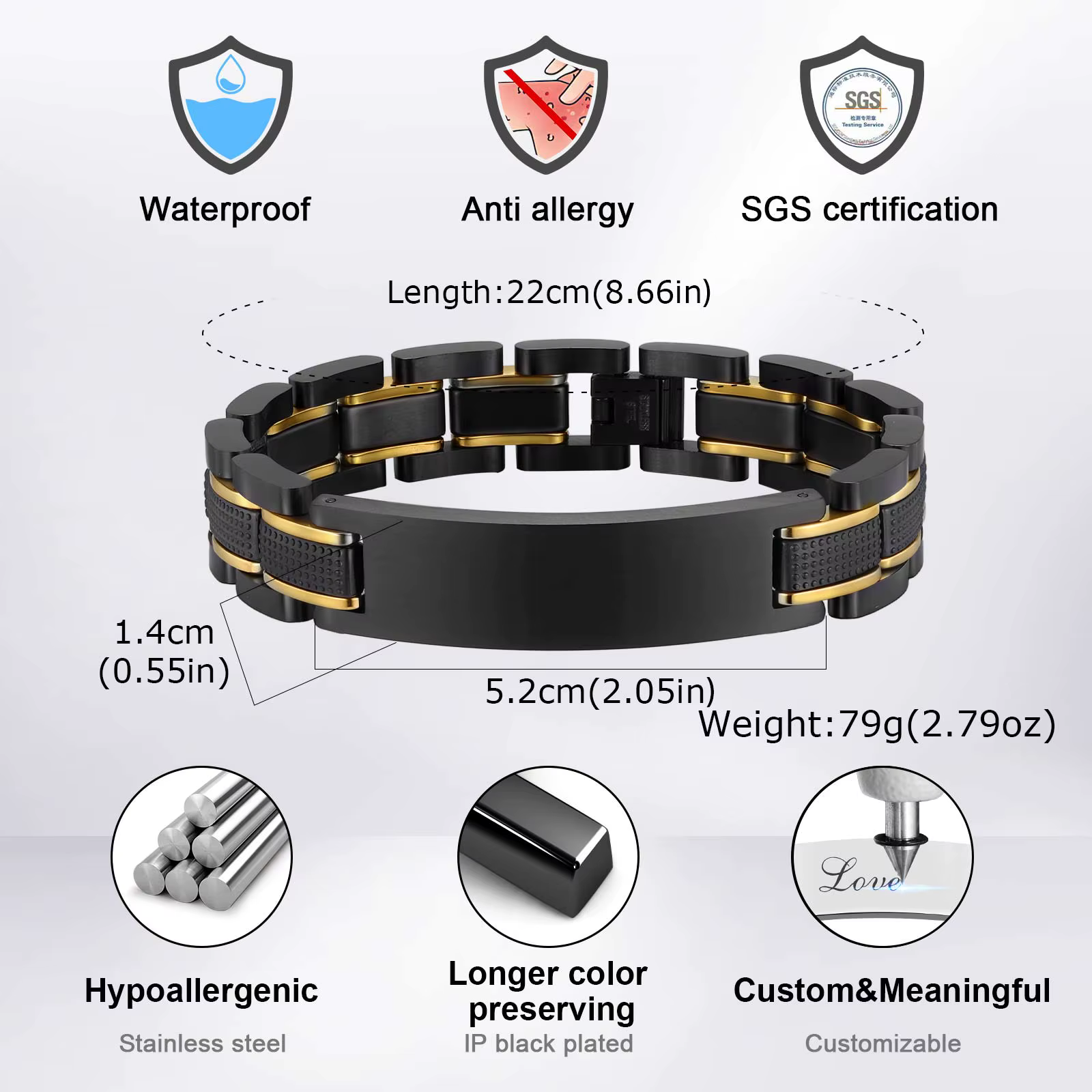 Bracelet de luxe personnalisé pour papa mari, Bracelet de montre épais en acier inoxydable personnalisé, cadeau d'anniversaire pour père pour hommes