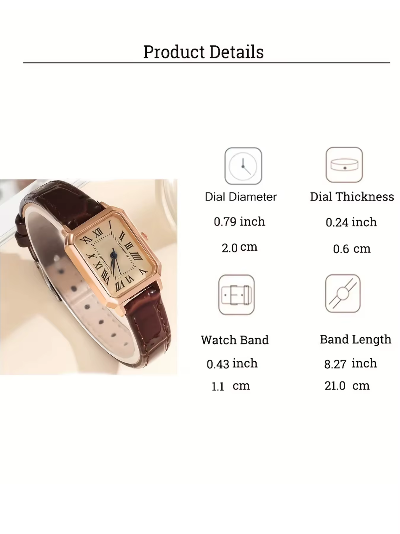 Montre à quartz rectangulaire pour femmes et filles