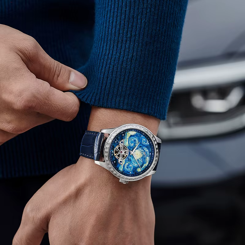 WM Watch Montre mécanique squelette étanche avec cristal saphir et boîtier en acier inoxydable