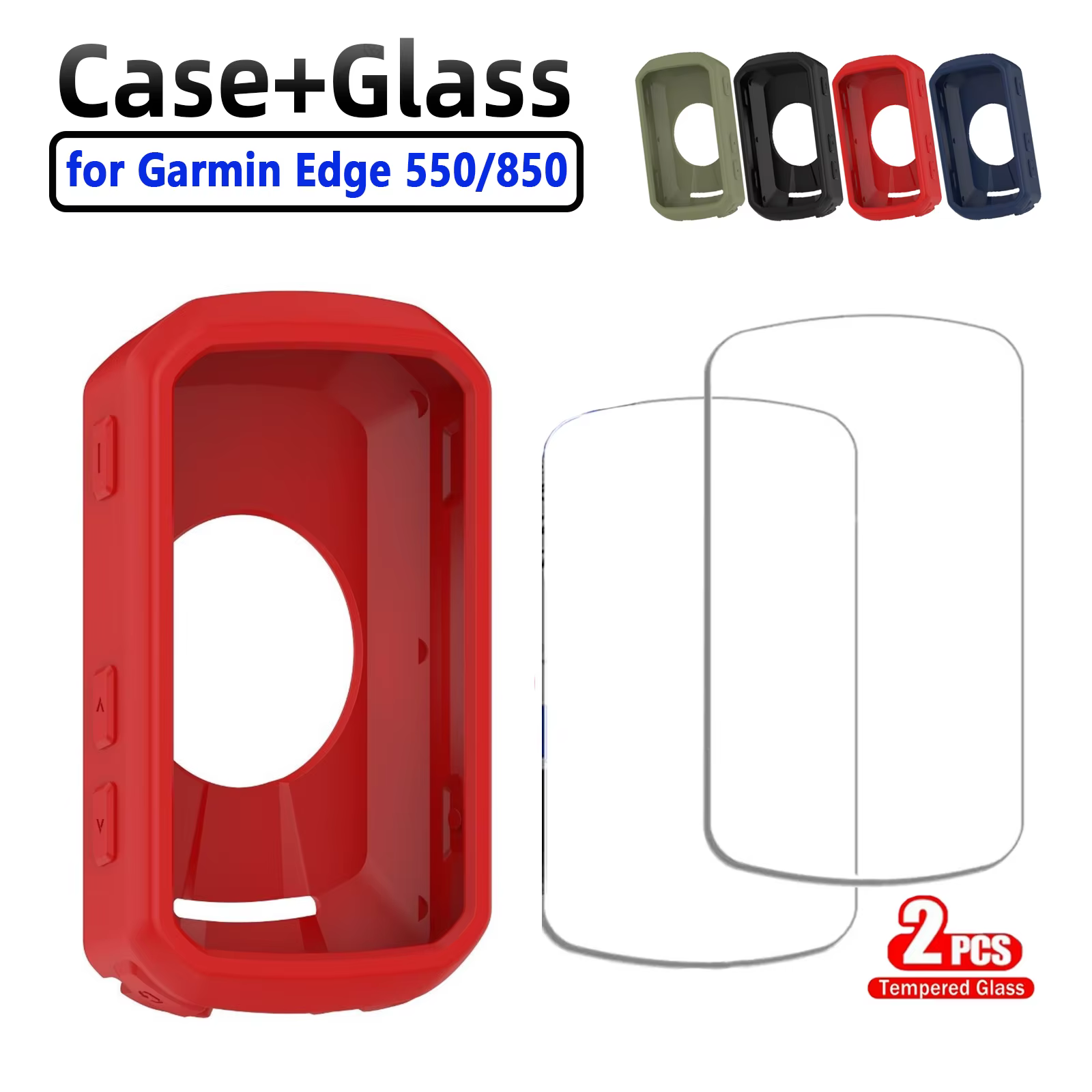 Verre trempé (2 pièces) + coque en silicone pour Garmin Edge 850 550