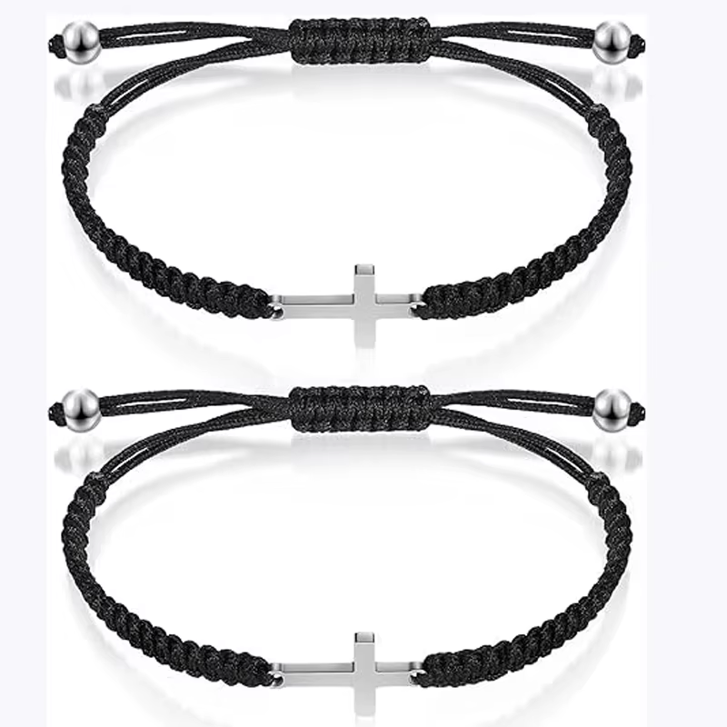 2 pièces Bracelet croix d'amitié corde noire Bracelet tressé croix fait à la main correspondant Couple Bracelets pour femme hommes