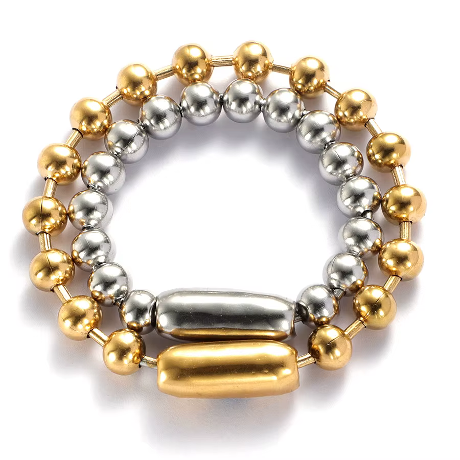 JOPulsera-Bracelet de perles en acier inoxydable pour hommes et femmes, perle de document en métal, or et argent, 8mm