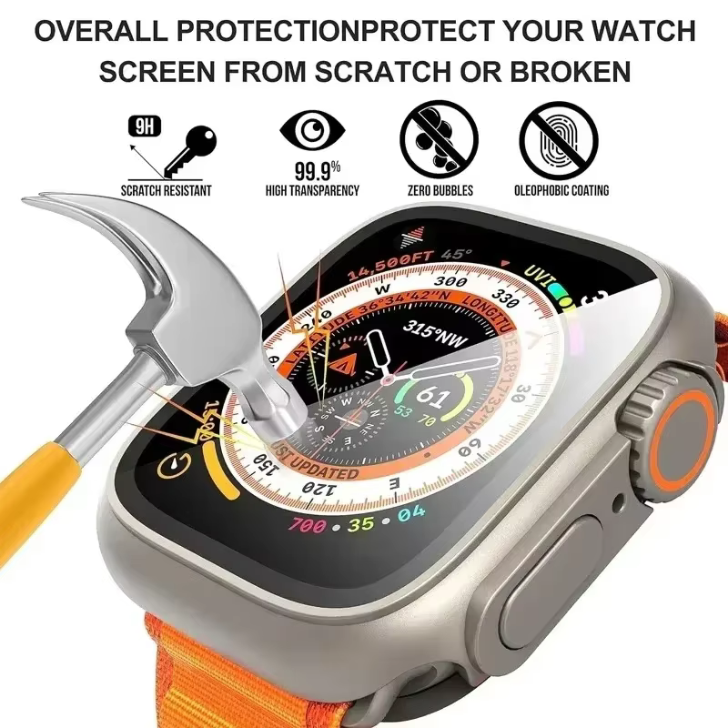 Verre + boîtier pour Apple Watch 11 10 46/42mm 9 8 7 45/41mm, protection d'écran, changement à Ultra 3/2/1 iWatch 6 5 SE 44/40mm