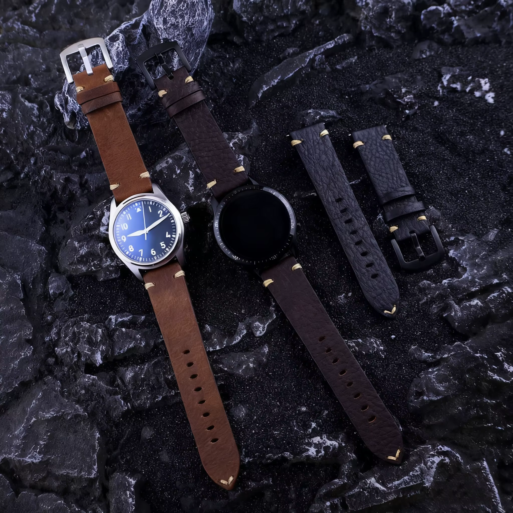 Bracelet de montre vintage en cuir véritable fait main 18 20 22MM