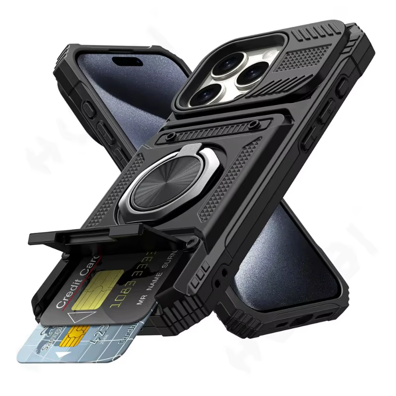 Coque pour iPhone 16 15 14 13 12 11 Pro Max XS XR 8 7 Plus, anneau rotatif magnétique, béquille, Protection contre les chutes, housse portefeuille robuste