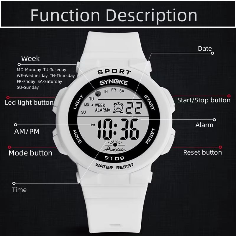 Synoke-Montre-bracelet numérique LED étanche pour femme
