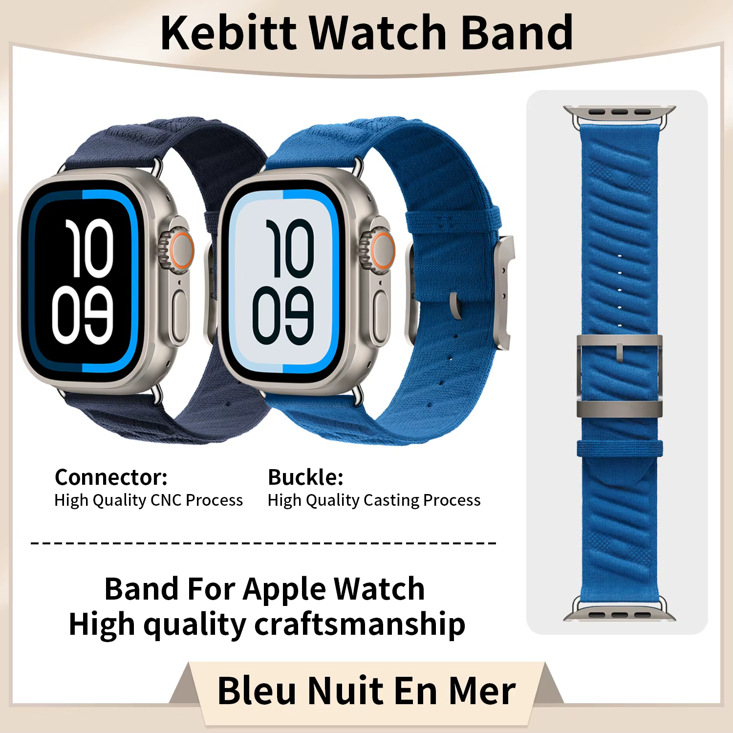 Kebitt En Mer Bleu Nuit bracelet Iwatch à tour unique pour Apple Watch Ultra2 10 9 8 7 6