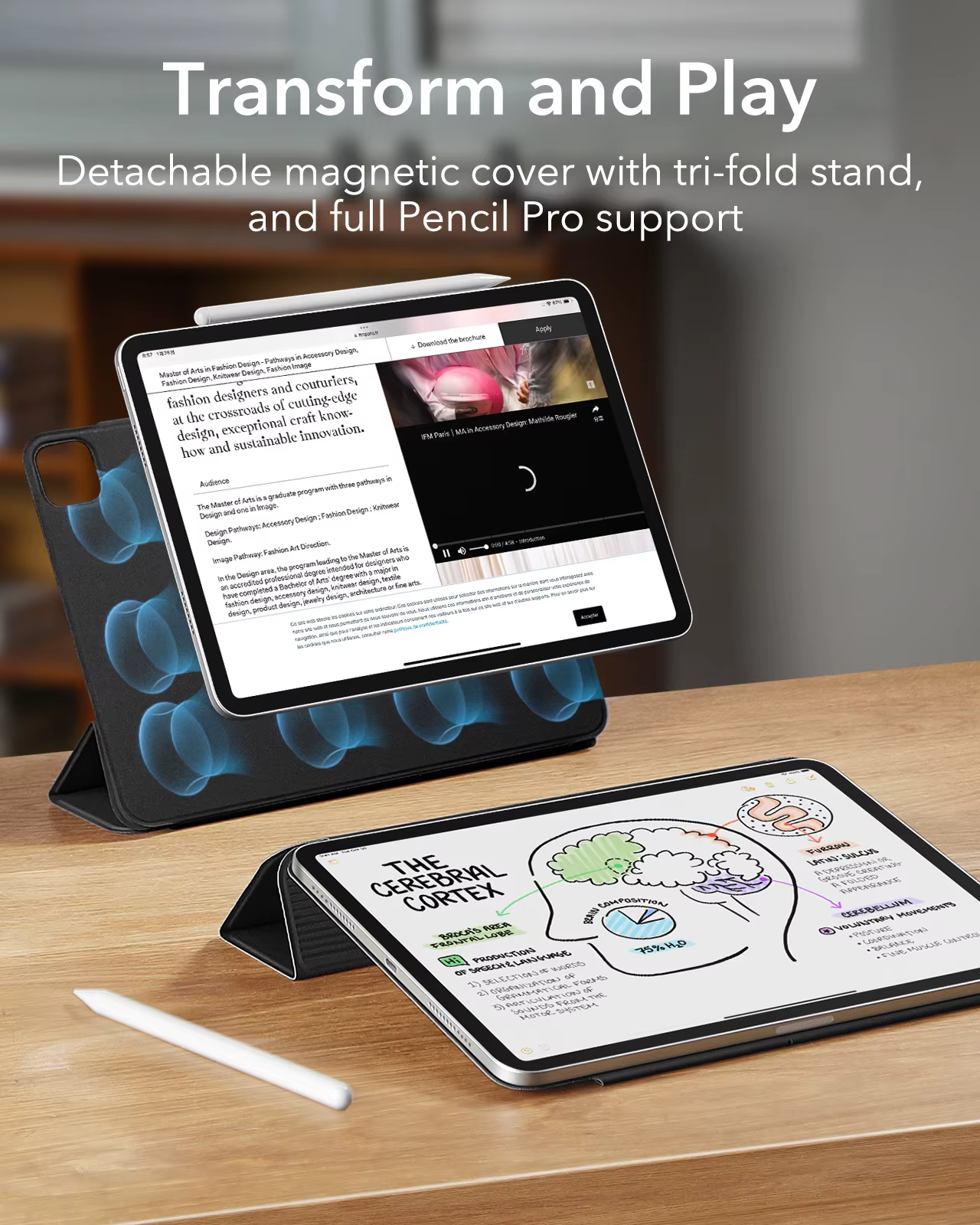 ESR pour iPad Pro 11/13 étui à fixation magnétique forte prend en charge le crayon Pro et le crayon pour Air 11/13(2024 2025) et Pro 11/12.9