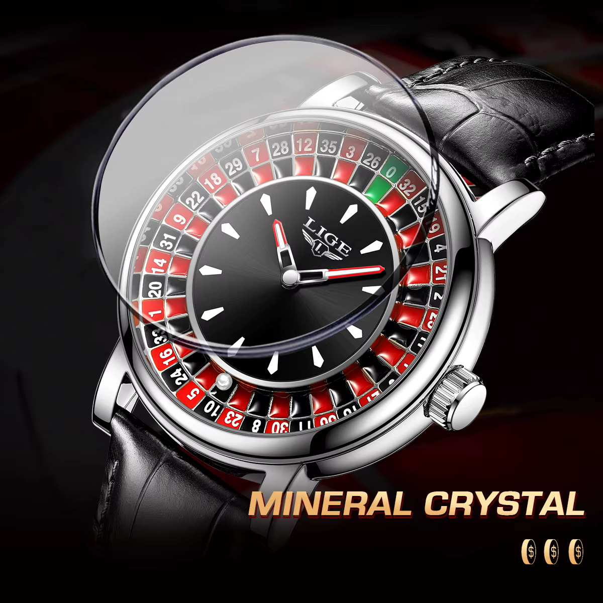 Montre Homme LIGE Tendance Cadran Rotatif Roulette de Las Vegas