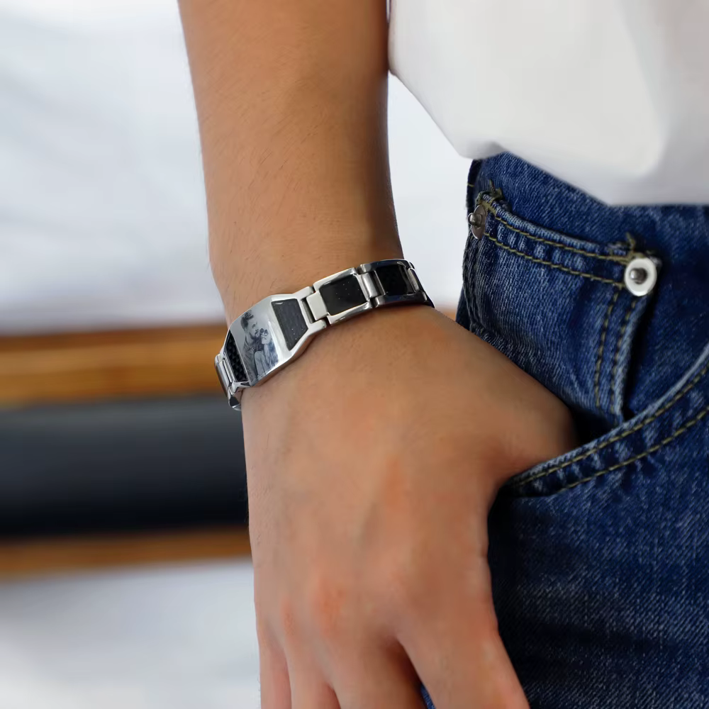 Bracelet de thérapie magnétique avec Photo personnalisée pour papa, en Fiber de carbone, cadeau de soins de santé pour lui, cadeau de fête des pères