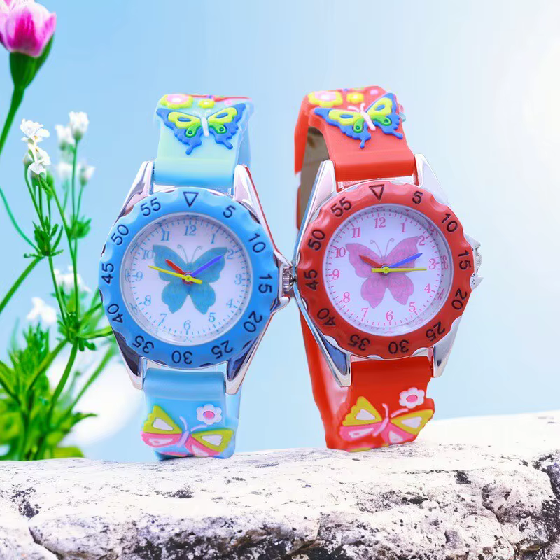 Enfants garçon fille apprendre le temps montres à quartz numériques élève de l'école primaire mignon rose papillon