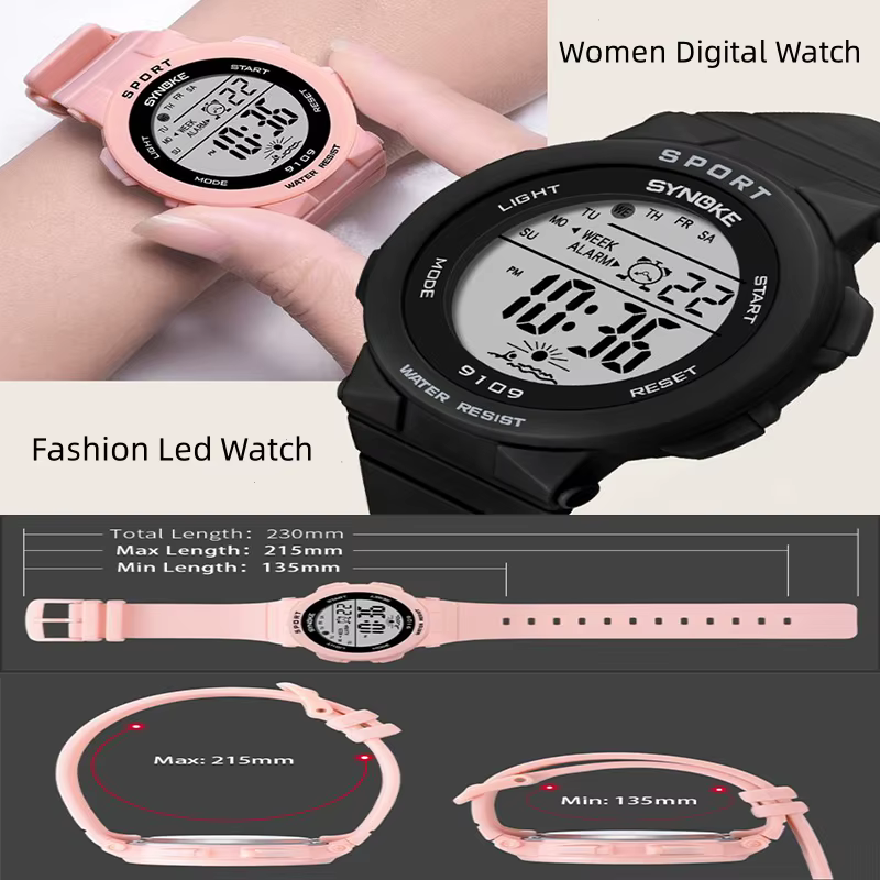 Synoke-Montre-bracelet numérique LED étanche pour femme