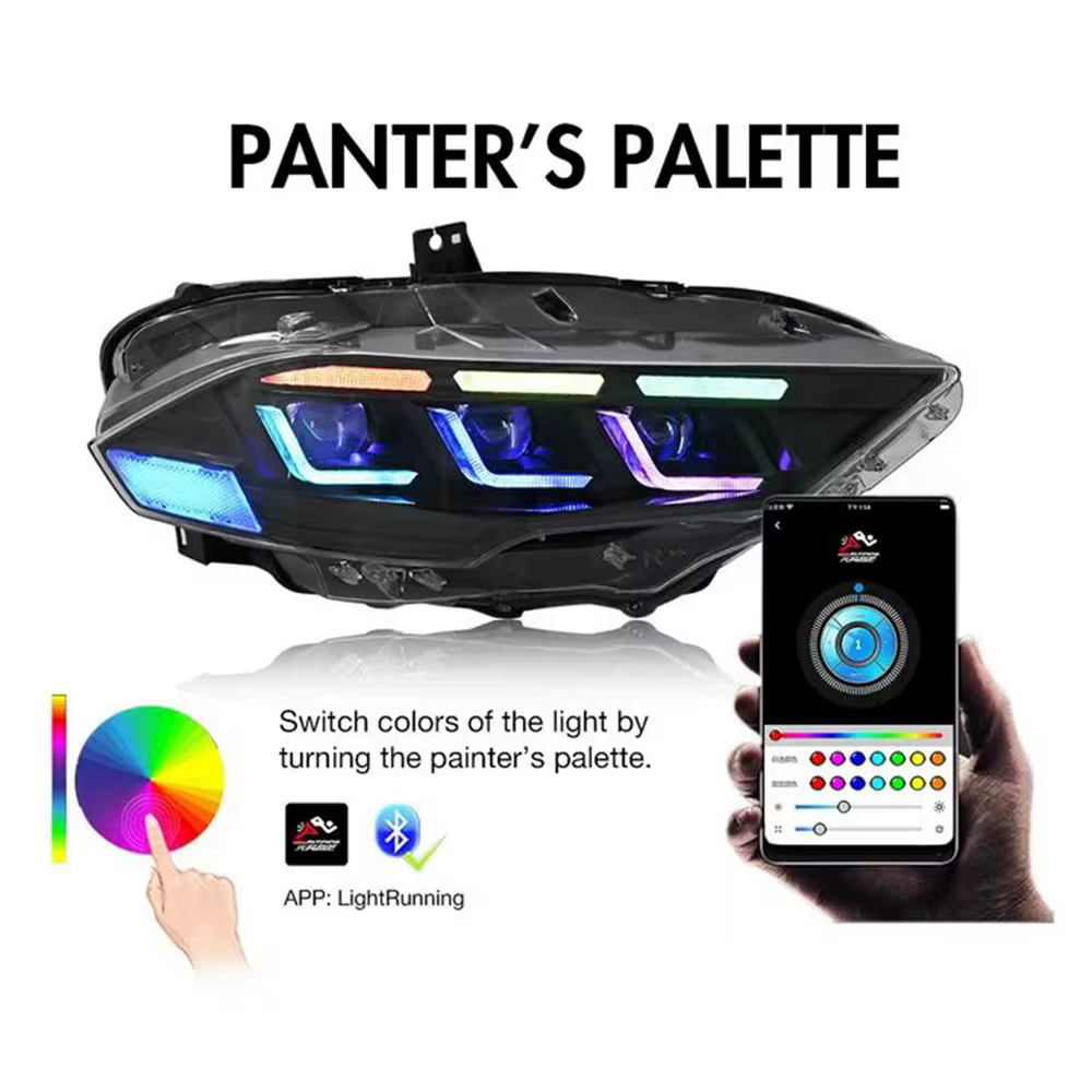 Feux de sauna à LED pour Ford Mustang, assemblage de feux avant de voiture modifiés, accessoires, 2015, 2016, 2017, 2018, 2019, 2020, 2021, 2022