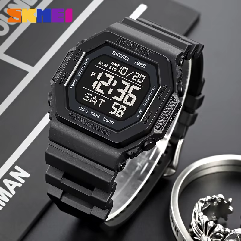 SKMEI 1988 militaire compte à rebours Chrono montre-bracelet pour hommes LED affichage numérique Sport montre