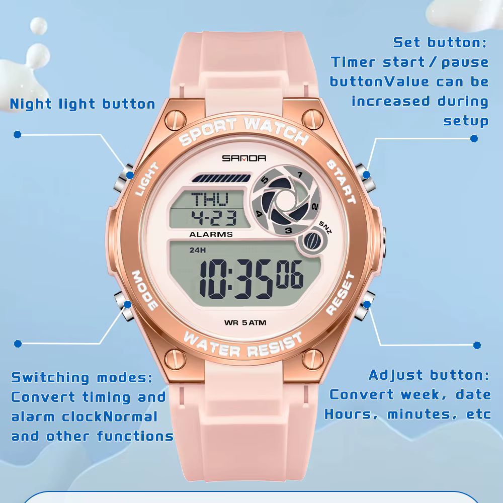 Montre-bracelet de sport de luxe pour femmes SANDA