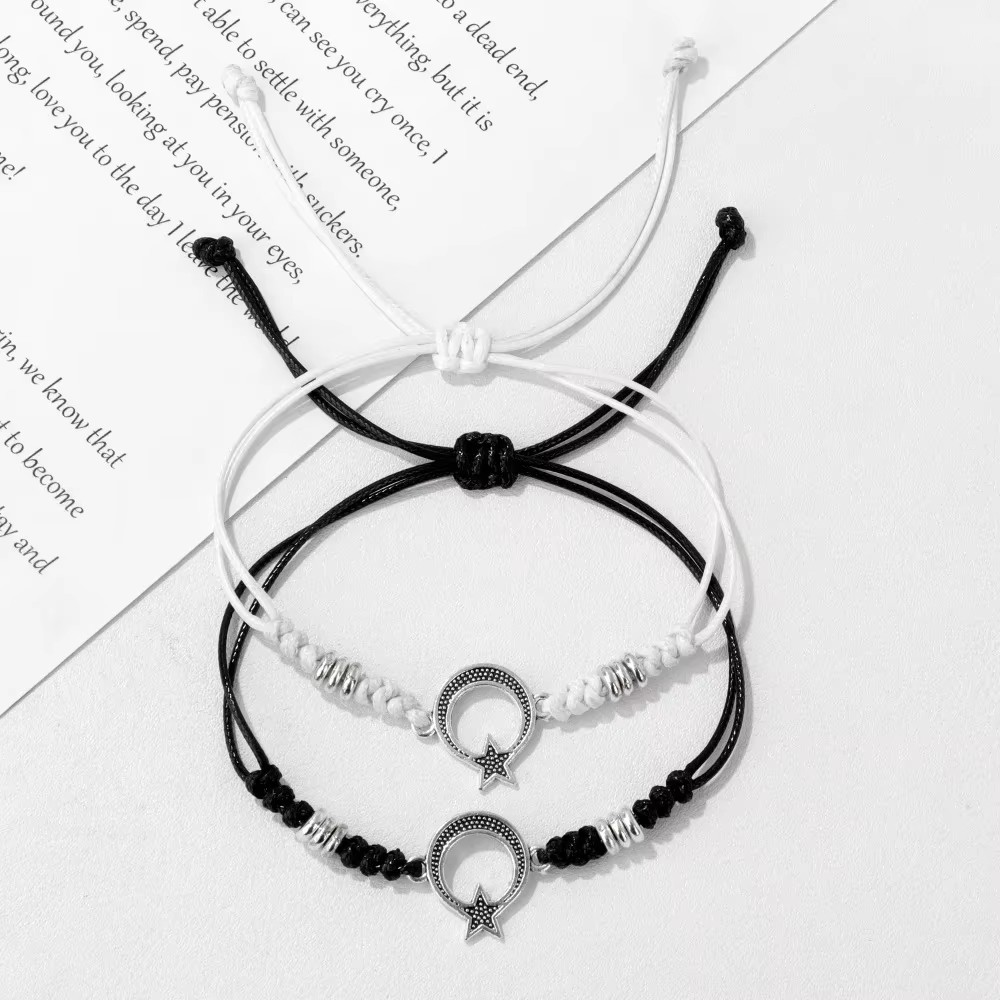 Bracelet de bénédiction croisé fait à la main pour femmes et hommes, ULde chaîne de rette noire et blanche, ULd'avertissement, bracelets de couple, bracelet réglable, cadeaux, ensemble de 2 pièces