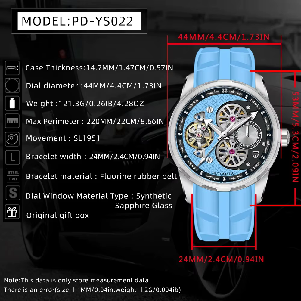 PAGANI DESIGN PD-YS022 montre mécanique pour hommes Tourbillon squelette montre-bracelet