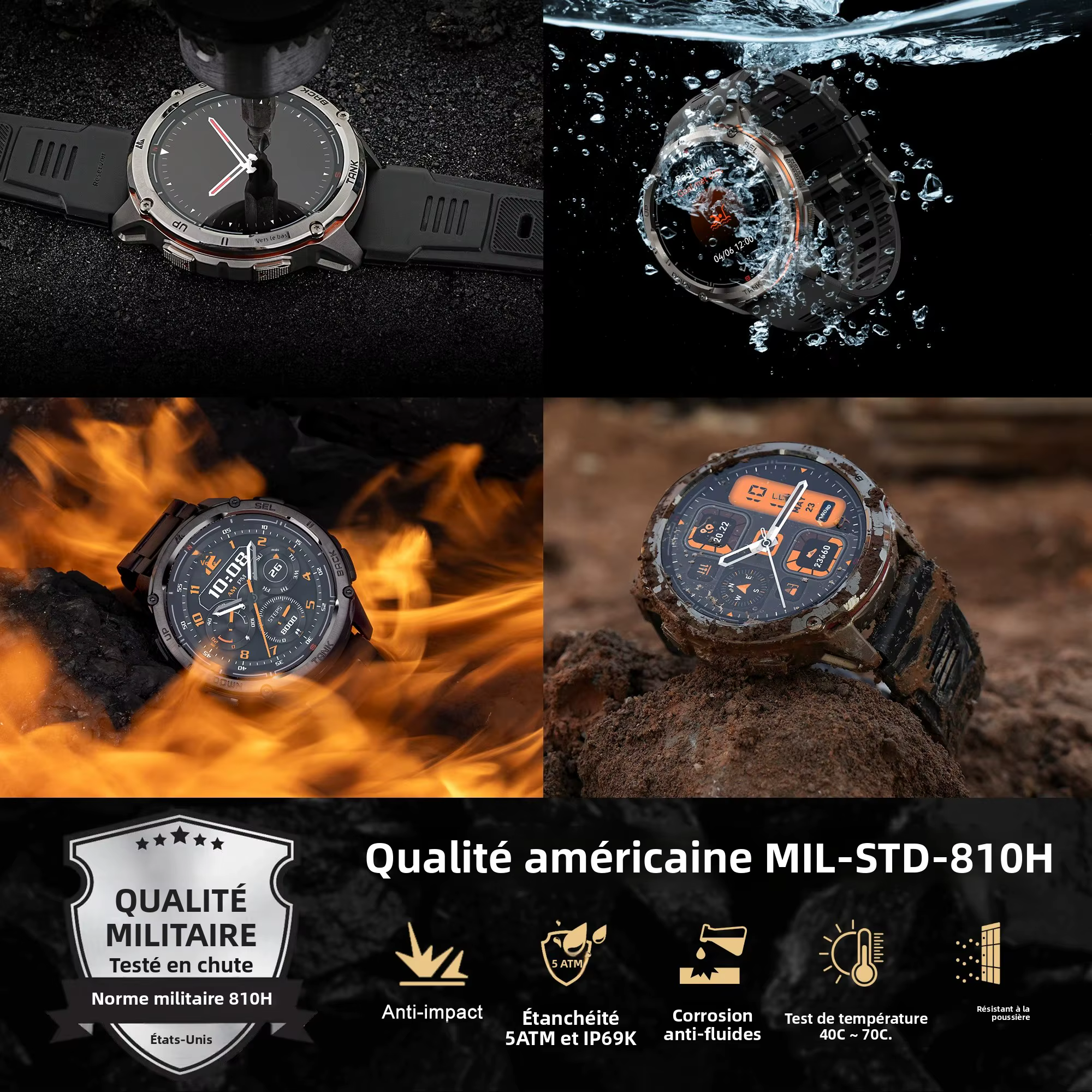 KOSPET TANK T3 Ultra 2 montre intelligente pour hommes GPS en acier inoxydable Smartwatch 50M étanche IP69K moniteur