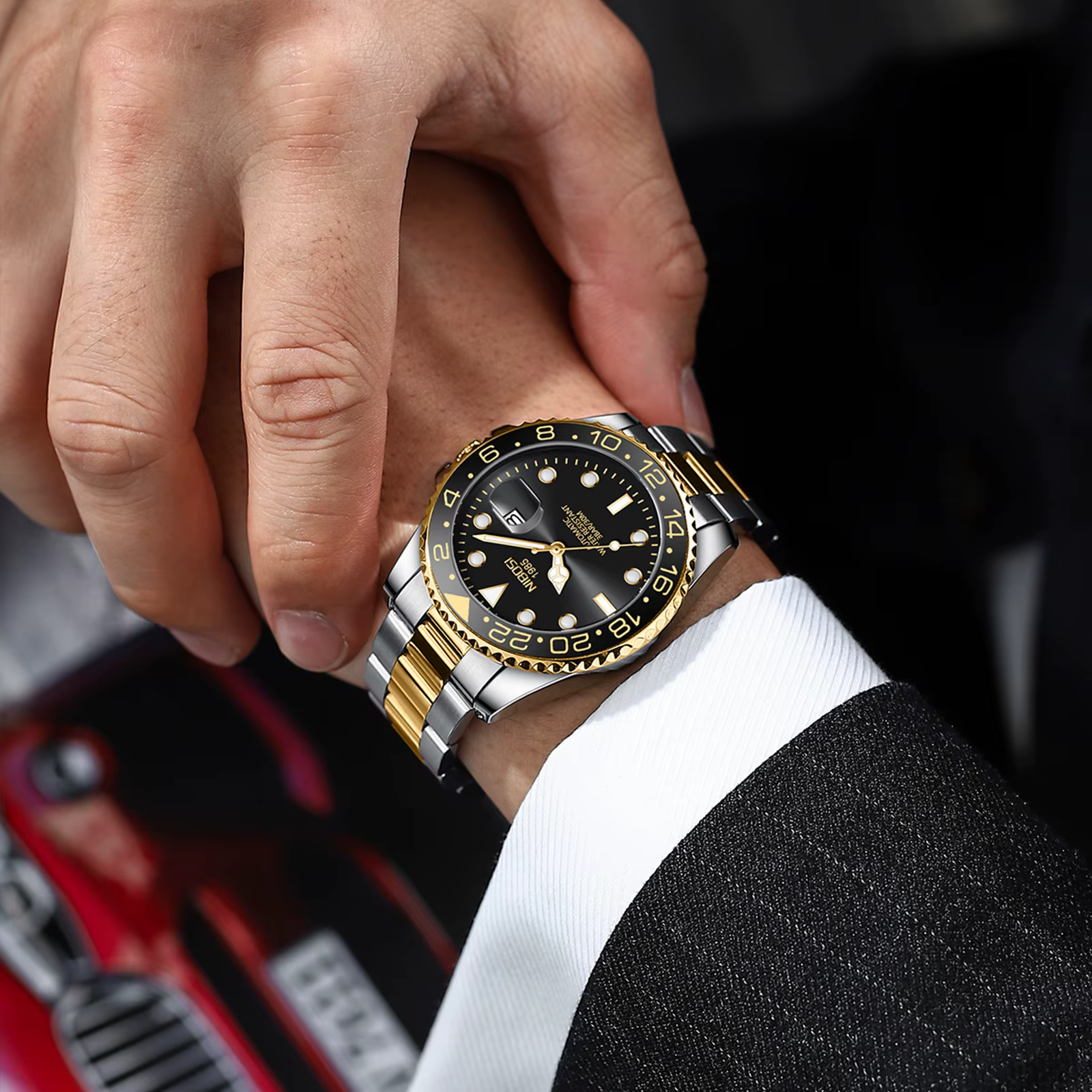 NIBOSI Top marque hommes montres de haute qualité de luxe GMT montre à Quartz Date automatique étanche