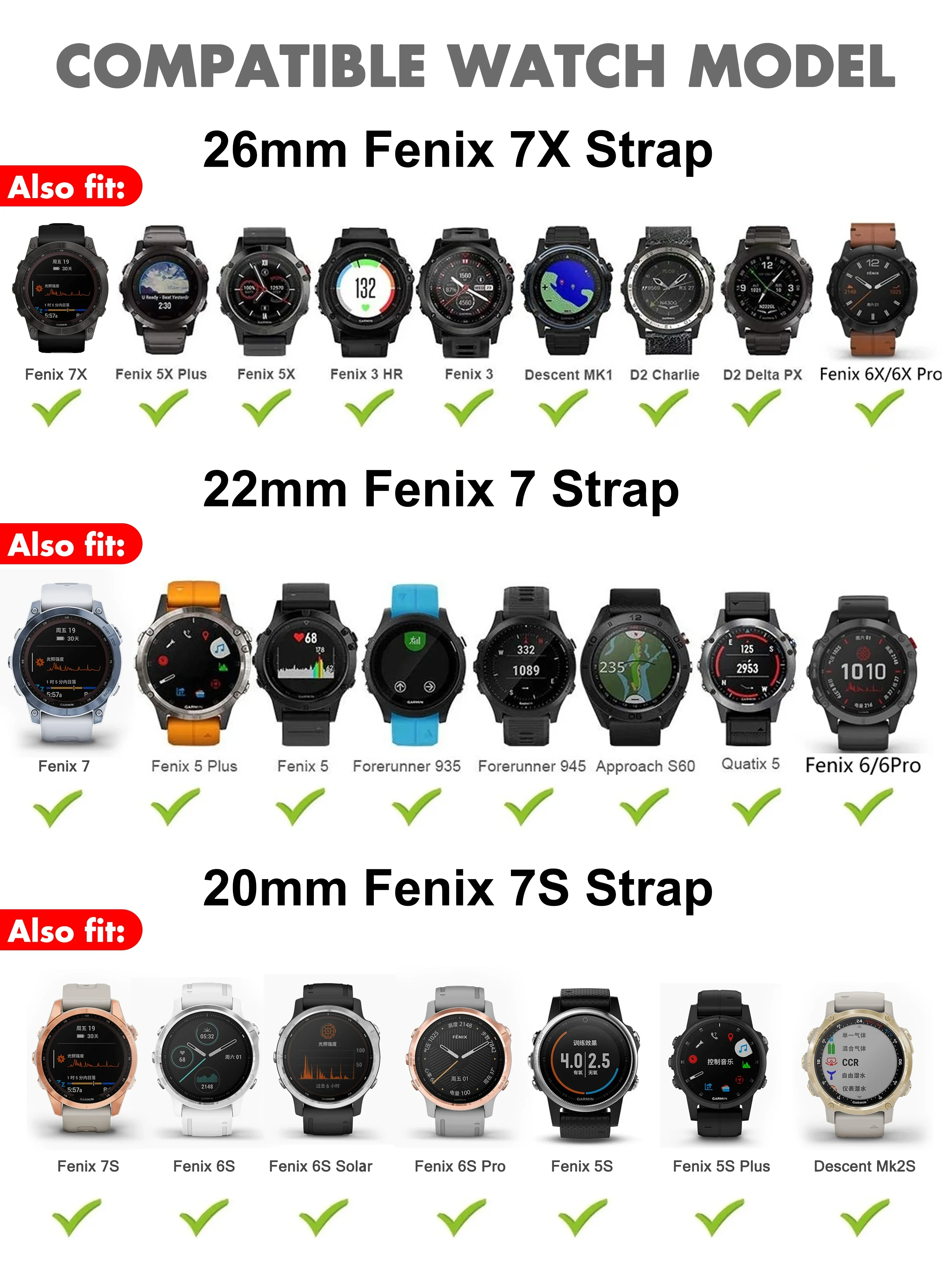 Bracelet en Silicone pour Garmin fenix 7X 7 7S 6 6X Pro