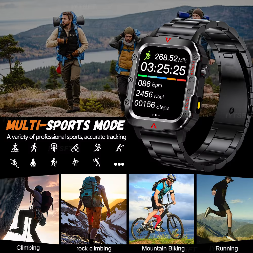 G.L Wear 2025 nouvelle montre intelligente de sport Bluetooth parler lampe de poche LED multi-fonction Sports de plein