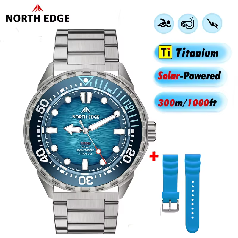Montre de plongée solaire NORTH EDGE TRITON-TI en titane et acier inoxydable