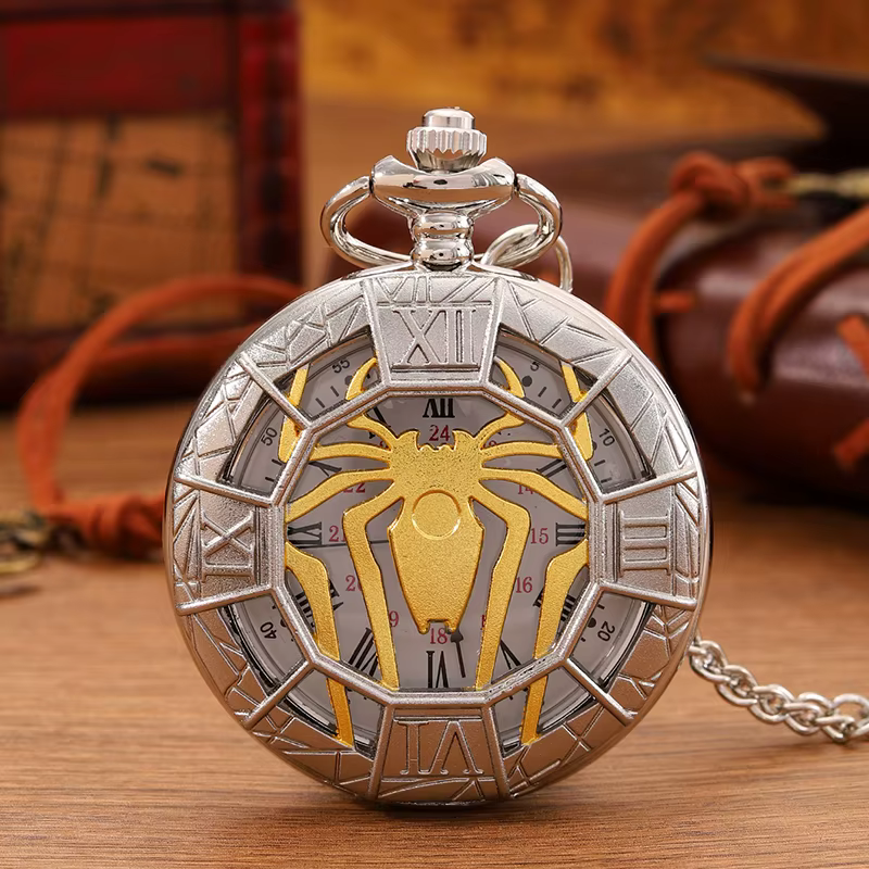 Mode nouveau Vintage Relief sculpté et évidé romain Flip Style montre de poche sur chaîne pendentif horloge