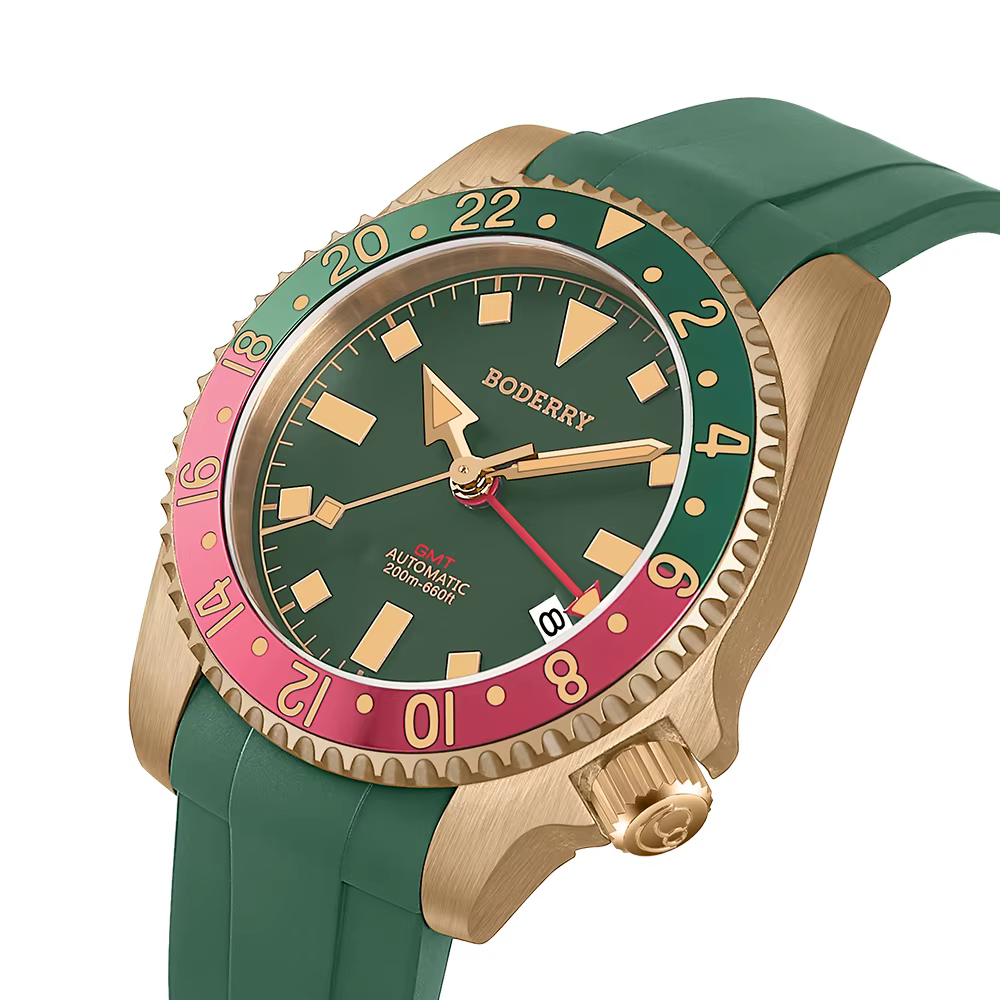 Boderry Bronze GMT montre plongeur ADMIRAL montres automatique pour Seiko NH34 mouvement 200M montre-bracelet étanche pour hommes