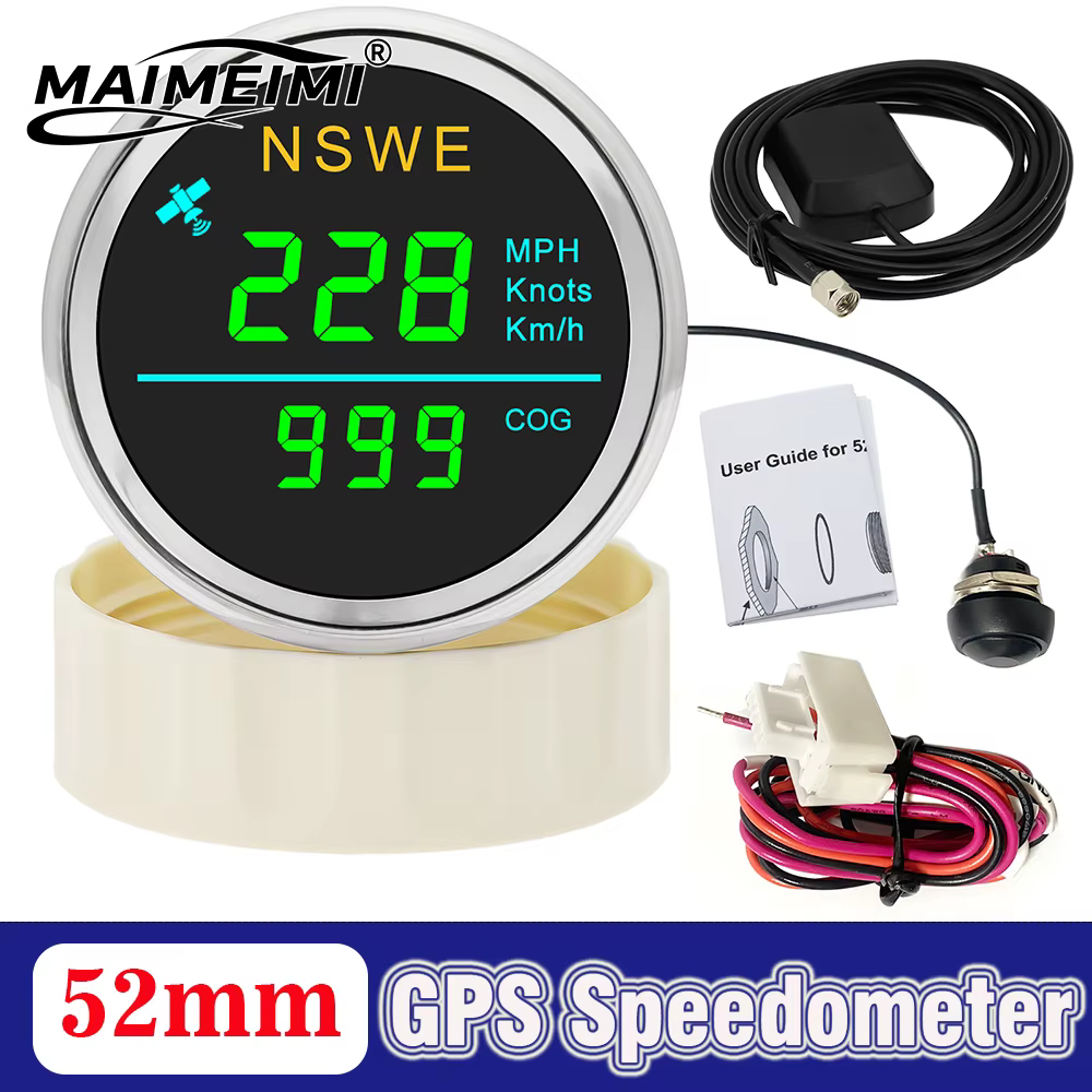 Compteur de vitesse GPS numérique étanche 52MM avec antenne GPS KMH MPH noeuds COG GPS pour voiture marine moto vert rouge blanc LED
