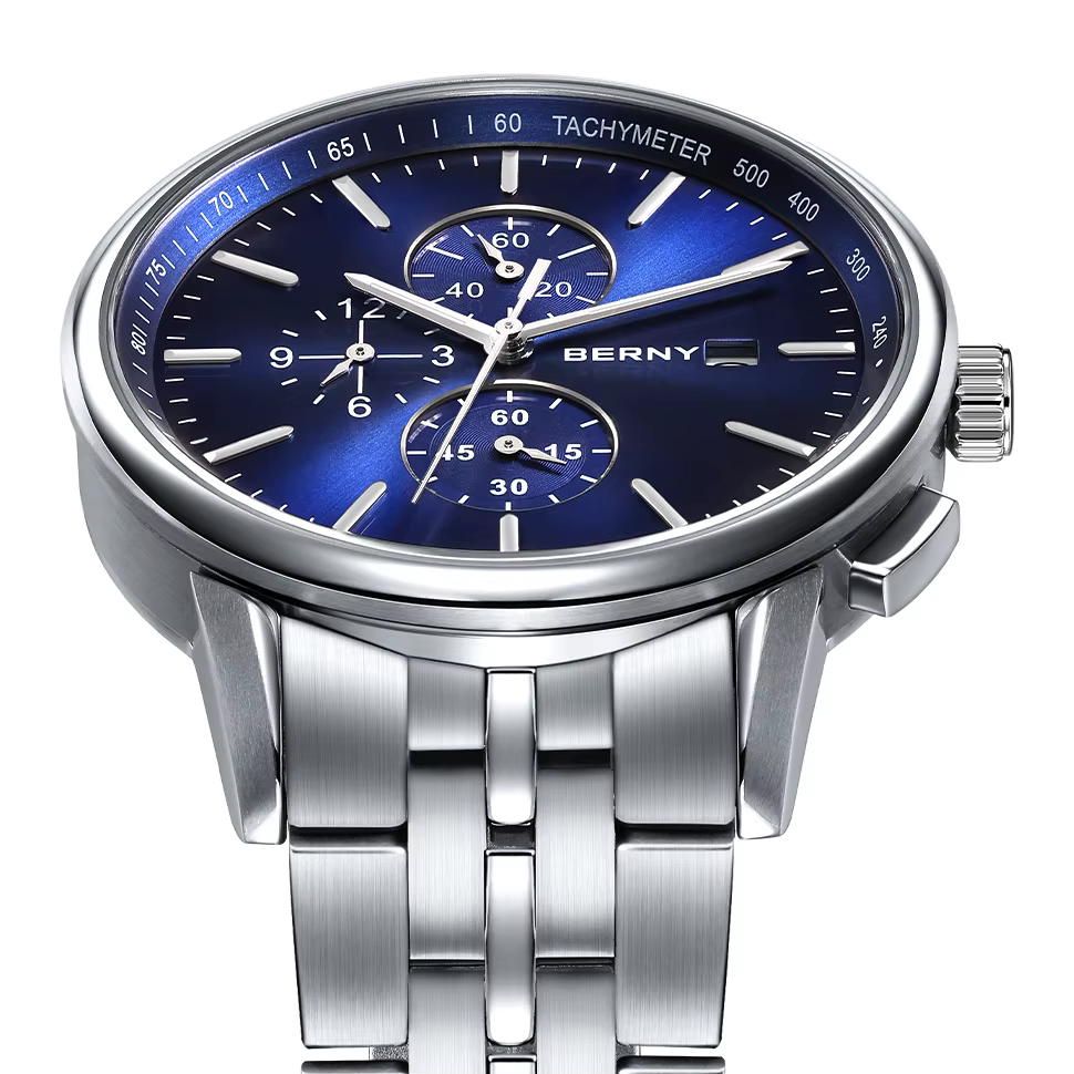 BERNY chronographe montres pour hommes 24 heures cadran MIYOTA OS10 multi-fonction en acier inoxydable saphir Sport