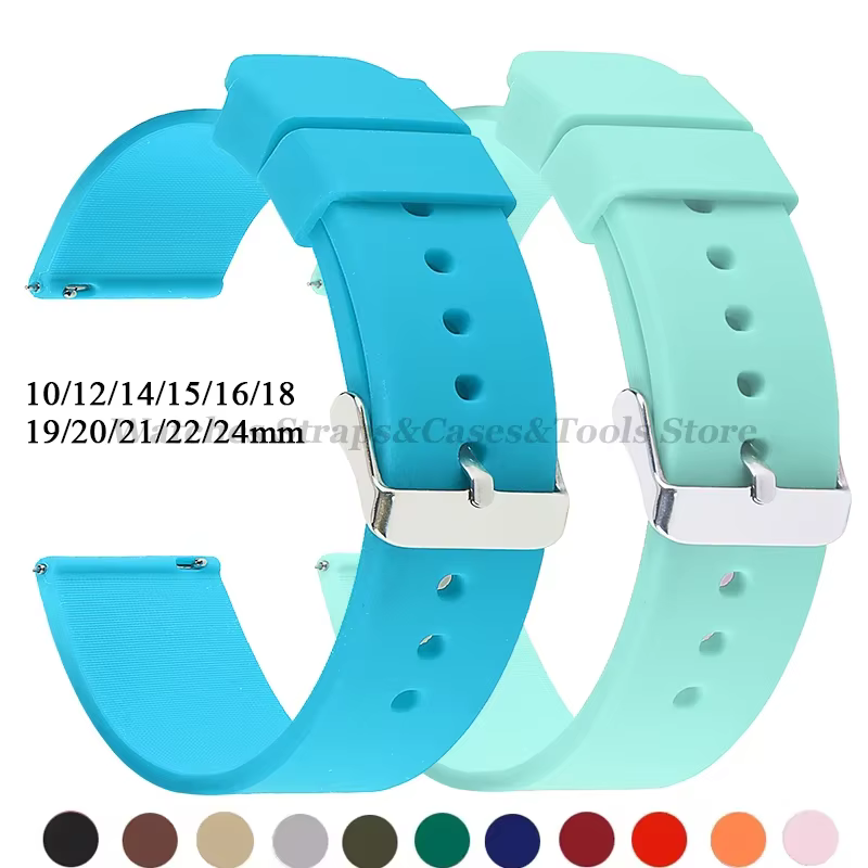 Bracelet de montre en Silicone souple 10/12/14/15/16/18/20mm 21mm 22mm 24mm