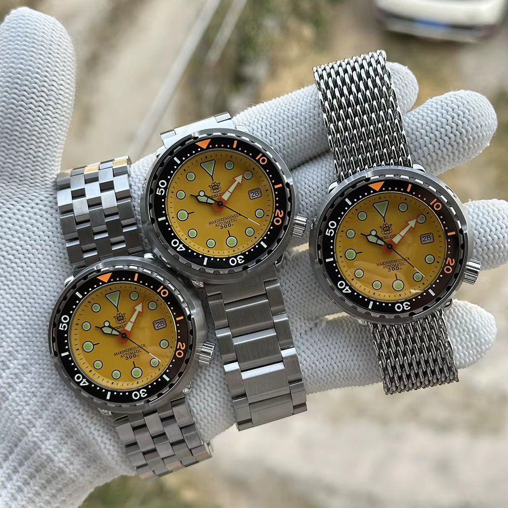 Montre de plongée automatique STEELDIVE SD1975C avec cadran jaune de 47