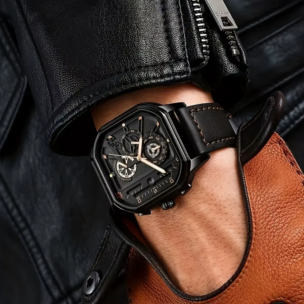 Montre carrée de luxe à grand cadran pour hommes