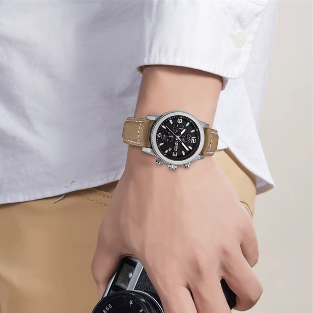MEGIR bracelet en cuir montres de sport pour hommes mode montre-bracelet à Quartz étanche lumineux homme décontracté chronographe horloge Date 2026