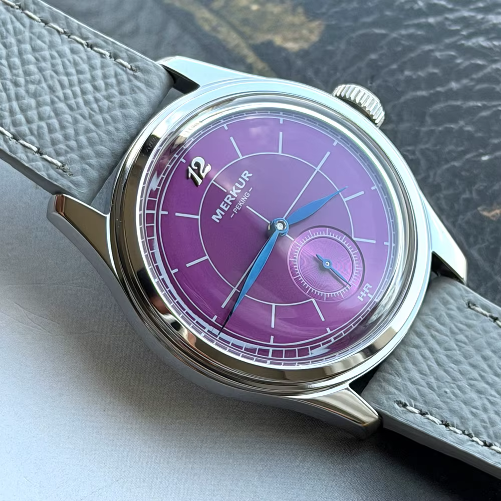 Nouvelle montre décontractée rétro MERKUR Cross Line Sector Dial Purple pour hommes