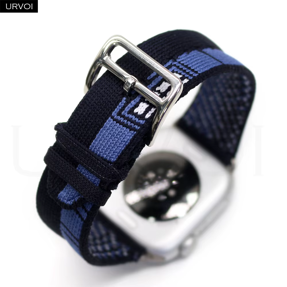 URVOI Faubourg Party Single Tour Band pour Apple Watch Series 11 10 9 SE3 Bleu Nuit bracelet en tricot jacquard durable 46mm