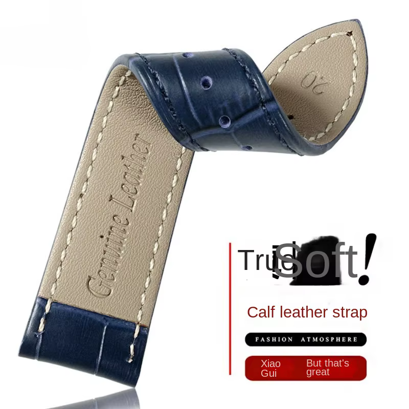 Bracelet de montre en cuir véritable bleu foncé pour citoyen seiko casio omega