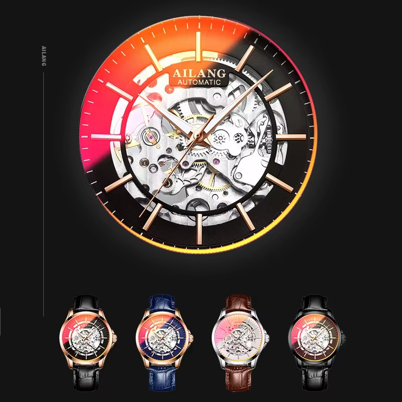 AILANG 2026 8629 Nouvelles Montres Mécaniques Bracelet en Cuir Véritable Étanche Montres-Bracelets Squelette Tendance Magasin Bright Future