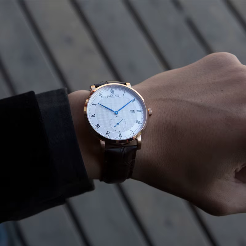 Carnaval marque montres de luxe pour hommes mode étanche or Rose argent calendrier automatique mécanique montre-bracelet Reloj Hombre