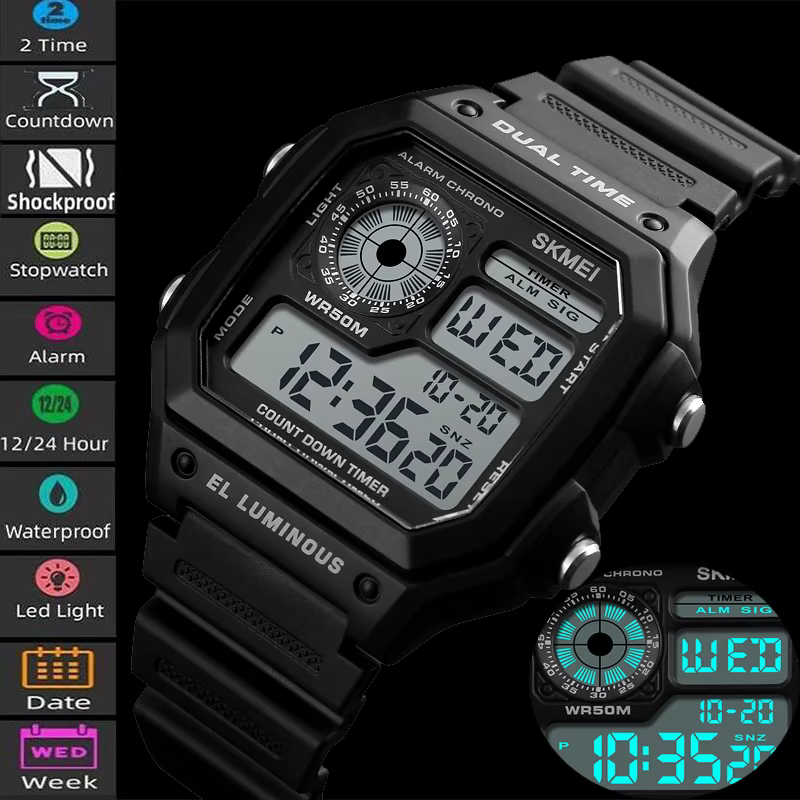 Montres-bracelets numériques étanches pour hommes