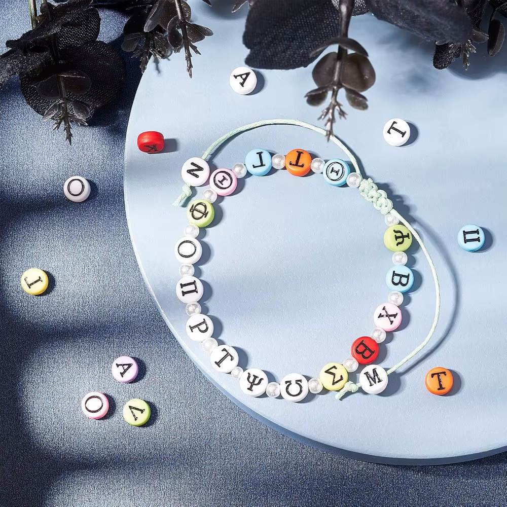 Bracelets de perles de l'alphabet grec, kits exécutifs avec fil de cristal élastique transparent pour bijoux, collier de bricolage