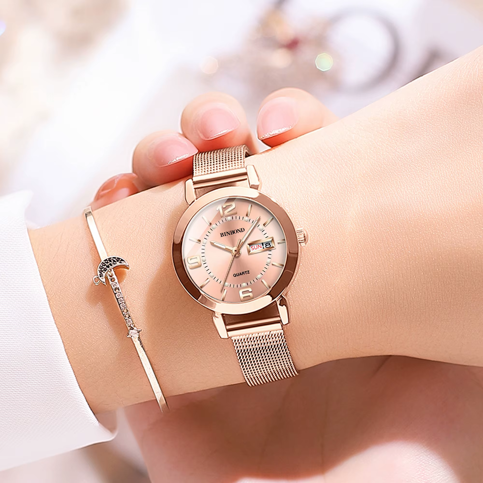 Montres-bracelets en quartz de luxe BINBOND pour femmes
