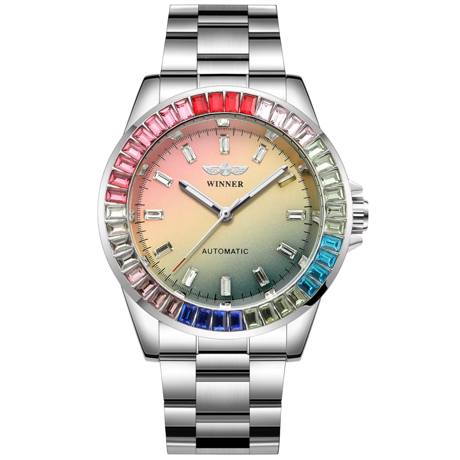 T-WINNER classiques diamants colorés montres mécaniques pour hommes mouvement automatique 3ATM étanche en acier inoxydable haut de gamme de luxe