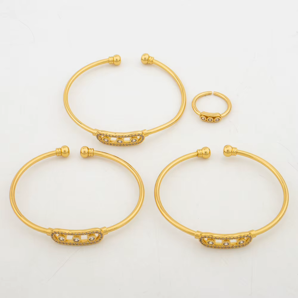 Ensemble de bracelets et de matiques en or pour femmes, design élégant, bracelet de manchette, bague de fiançailles, bijoux africains de luxe