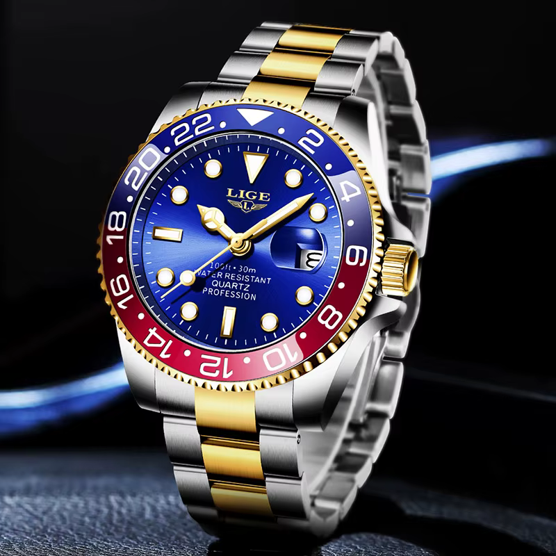LIGE 2025 nouvelle montre pour hommes lumineux en acier inoxydable affaires quartz horloge de luxe montres étanches