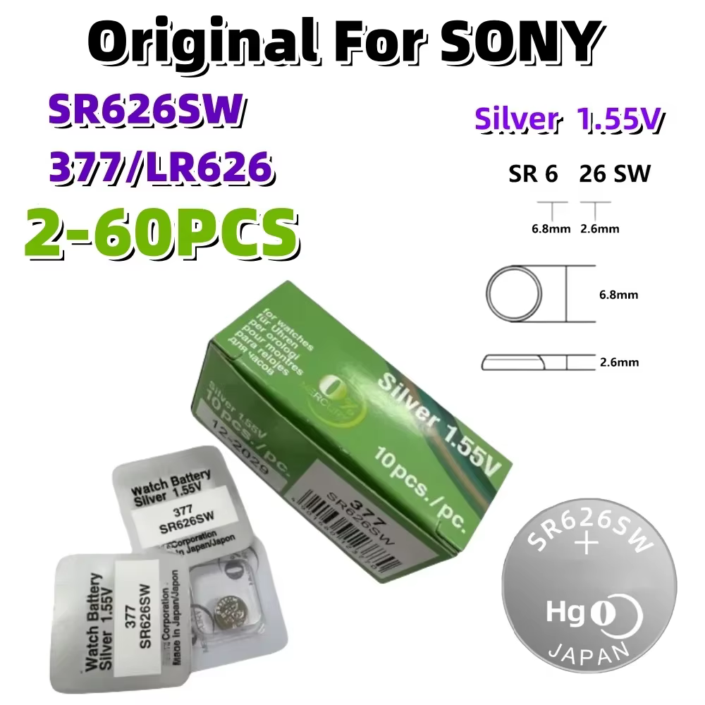 2-60 pièces d'origine pour SONY SR626SW LR626 AG4 1.55V Batteries LR66 377 377A pile alcaline montre jouets voiture