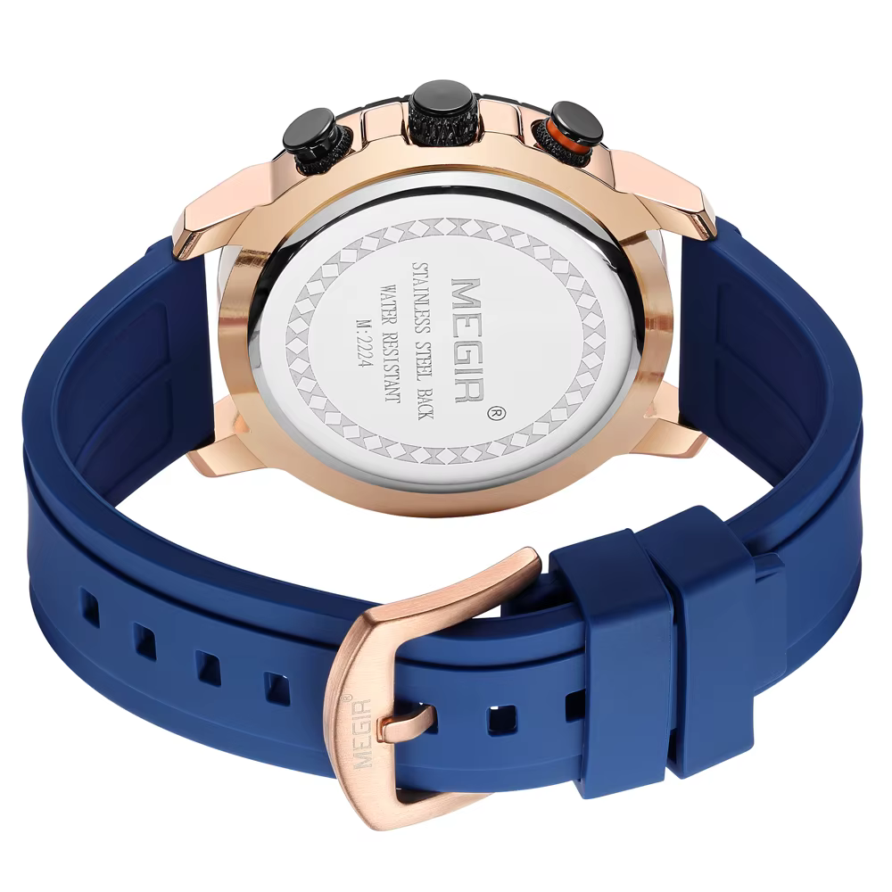 Montre de sport chronographe avec bracelet en silicone orange pour homme