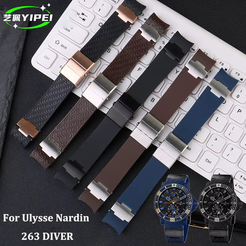 Pour Ulysse Nardin 263 DIVER bracelet de montre en caoutchouc à extrémité incurvée