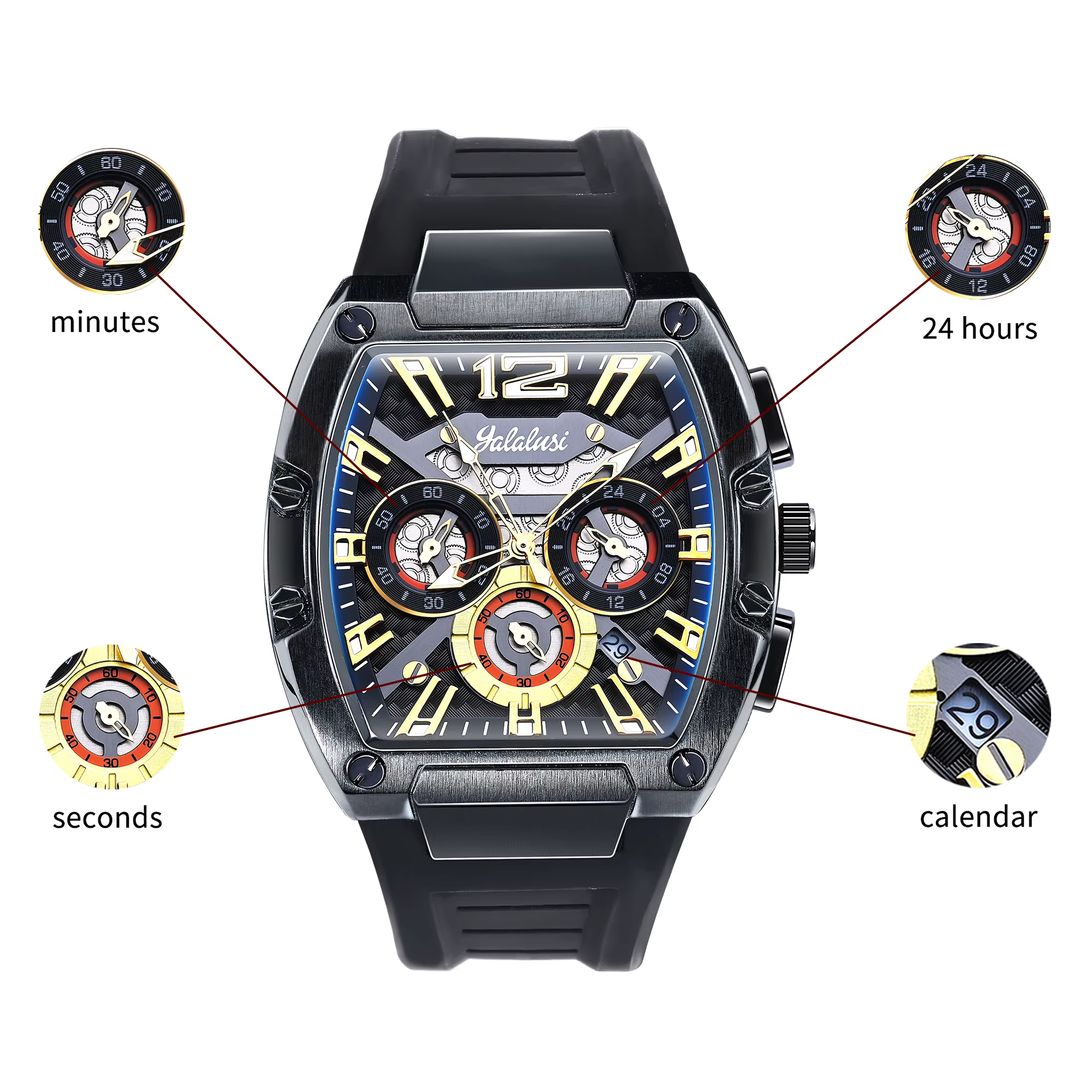 Yalalusi Montre de sport décontractée pour hommes avec grand cadran et mouvement à quartz résistant à l'eau Reloj Hombre